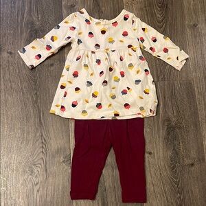 Cute AcornPrint Dress with Burgundy Leggings